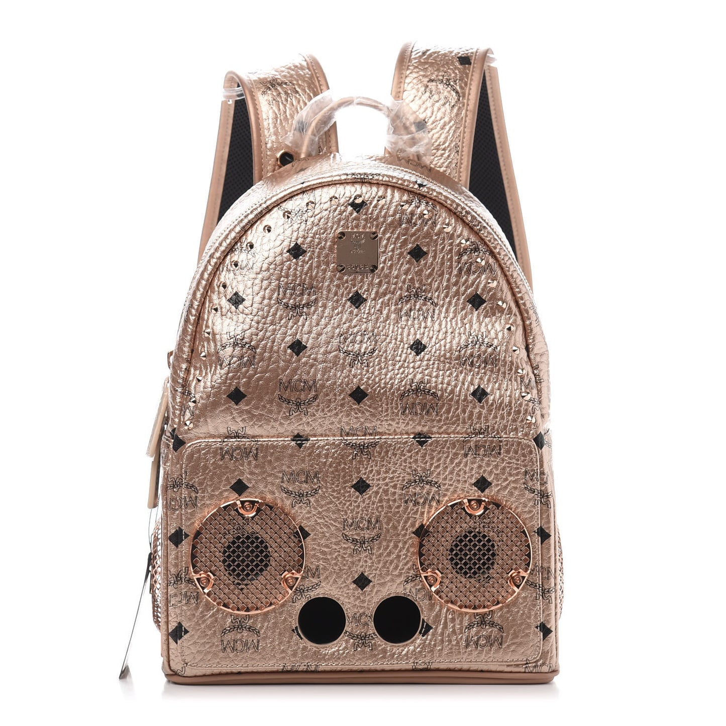 Metallic X Wizpak Visetos Studded Sound System Speaker Backpack Champagne Gold