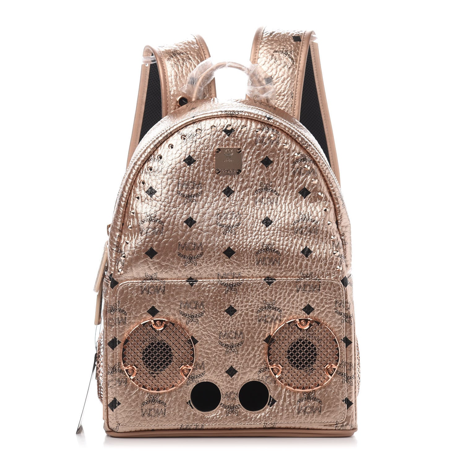 MCM Metallic X Wizpak Visetos Studded Sound System Speaker Backpack Champagne Gold 2 of 14