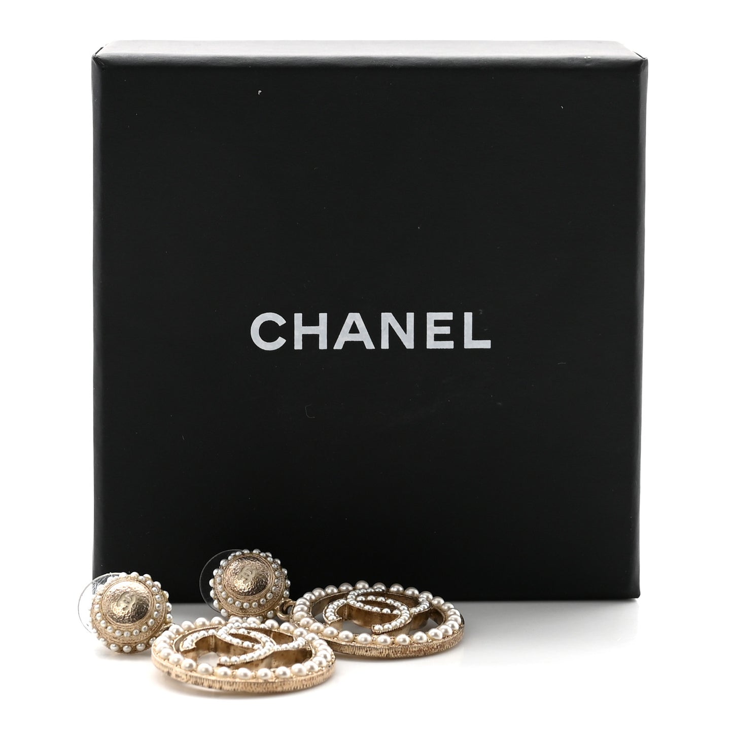 Pearl CC Drop Earrings Light Gold