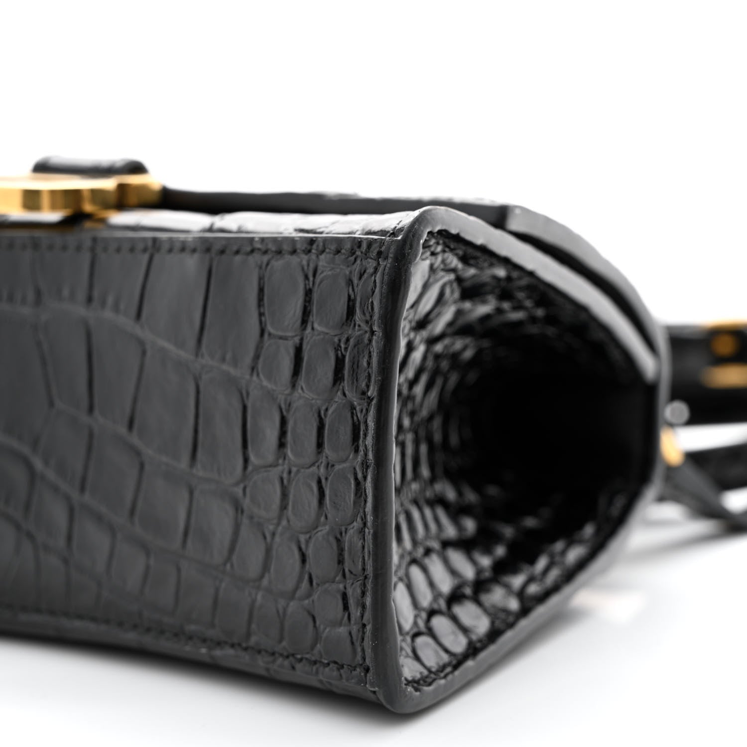 Balenciaga Shiny Calfskin Crocodile Embossed Hourglass Top Handle Bag XS Black 9 of 9