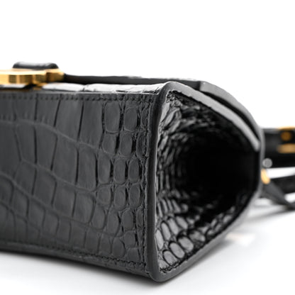 Balenciaga Shiny Calfskin Crocodile Embossed Hourglass Top Handle Bag XS Black 9 of 9