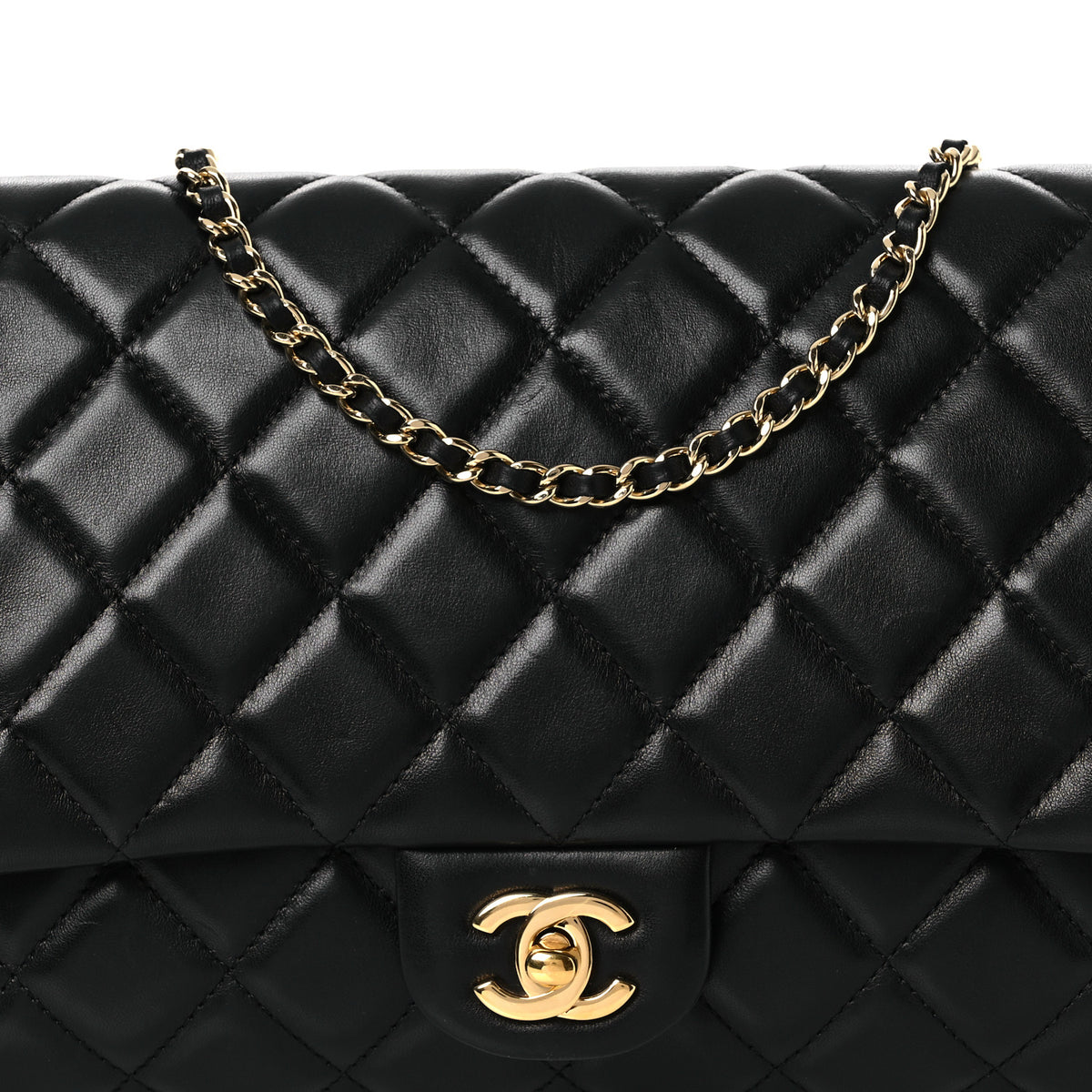 Lambskin Quilted Clutch with Chain Flap Black