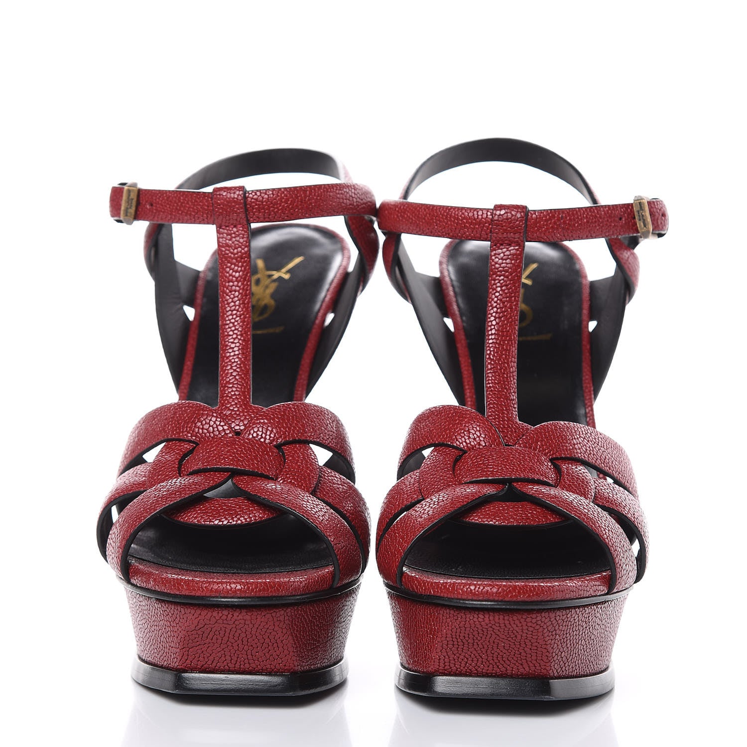 Saint Laurent Textured Calfskin Tribute 105 Platform Sandals 39 Deep Red 3 of 10