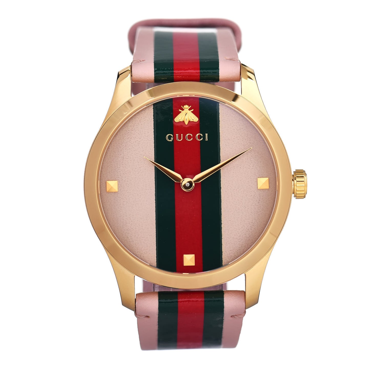 Stainless Steel Calfskin 38mm G-Timeless Stripe Web Quartz Watch Pink