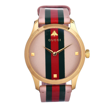 Gucci Stainless Steel Calfskin 38mm G-Timeless Stripe Web Quartz Watch Pink 1 of 5