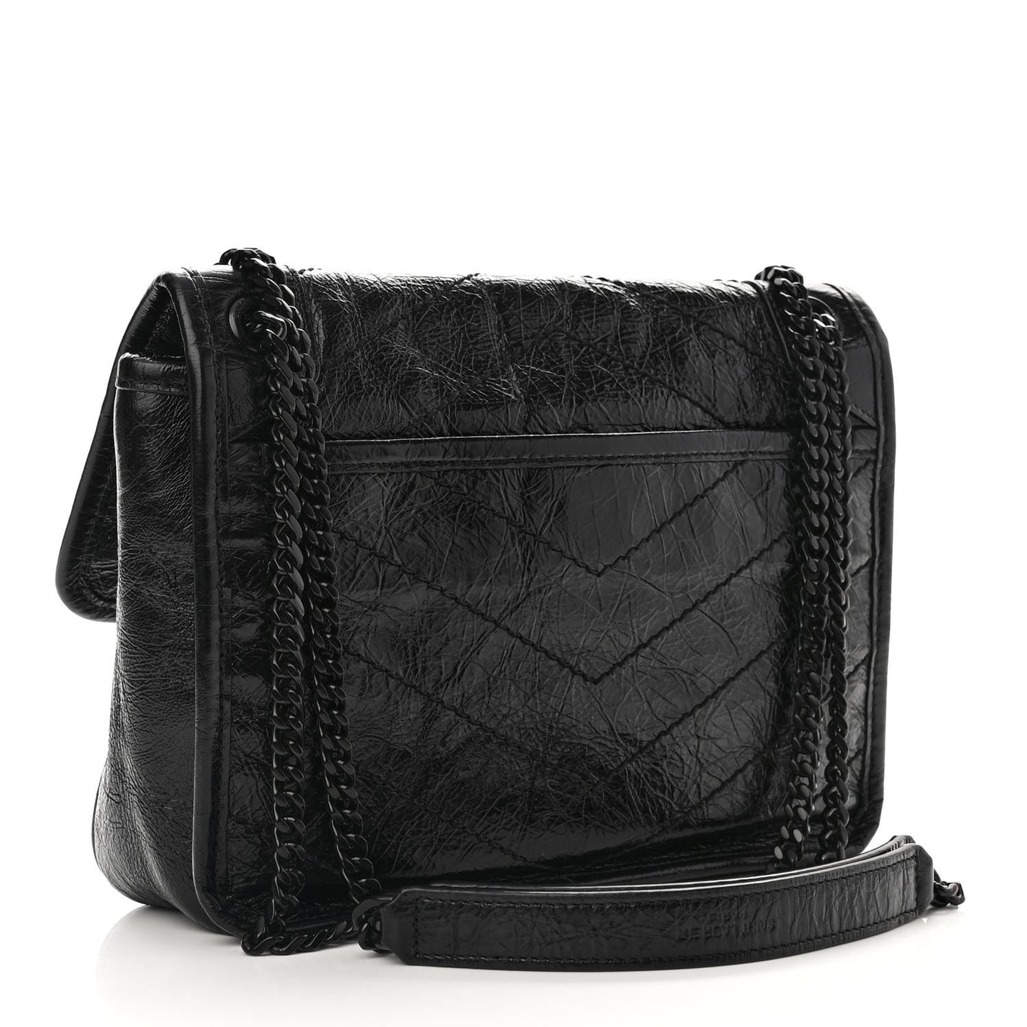 Crinkled Calfskin Matelasse Monogram Baby Niki Chain Satchel Black