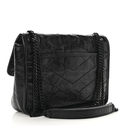 Saint Laurent Crinkled Calfskin Matelasse Monogram Baby Niki Chain Satchel Black 3 of 10