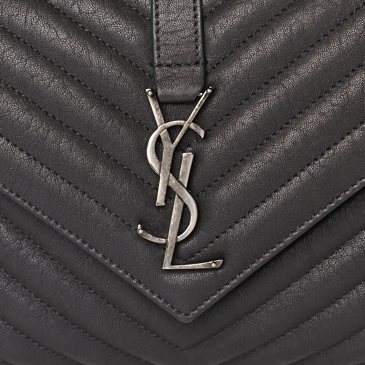 Sheepskin Matelasse Chevron Monogram Medium College Bag Asphalt