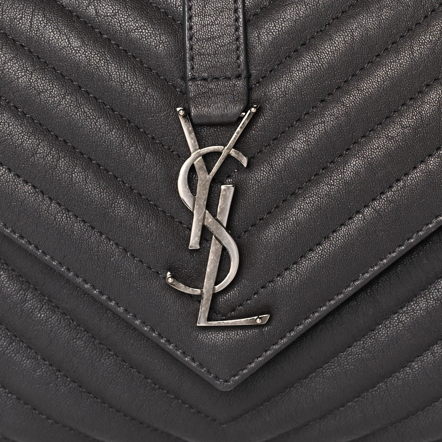 Saint Laurent Sheepskin Matelasse Chevron Monogram Medium College Bag Asphalt 8 of 12