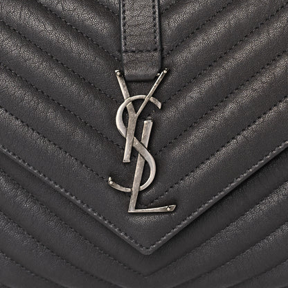 Saint Laurent Sheepskin Matelasse Chevron Monogram Medium College Bag Asphalt 8 of 12
