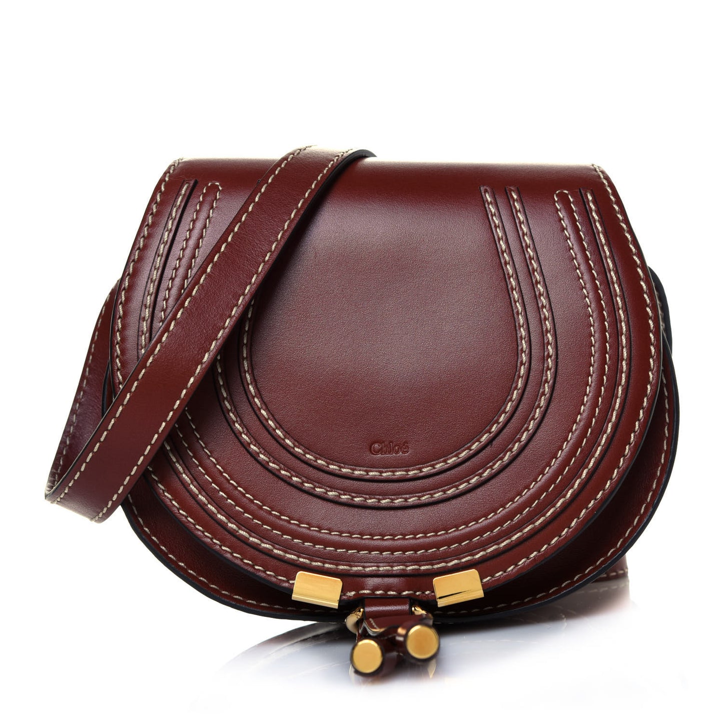 Shiny Calfskin Mini Marcie Round Crossbody Bag Sepia