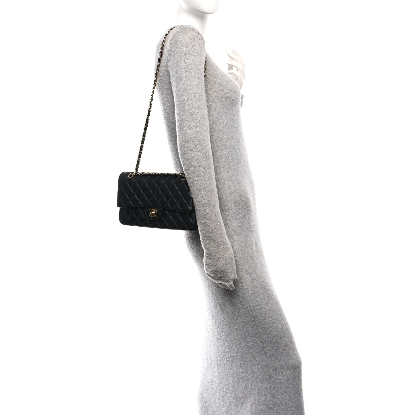 Lambskin Quilted Medium Double Flap Black