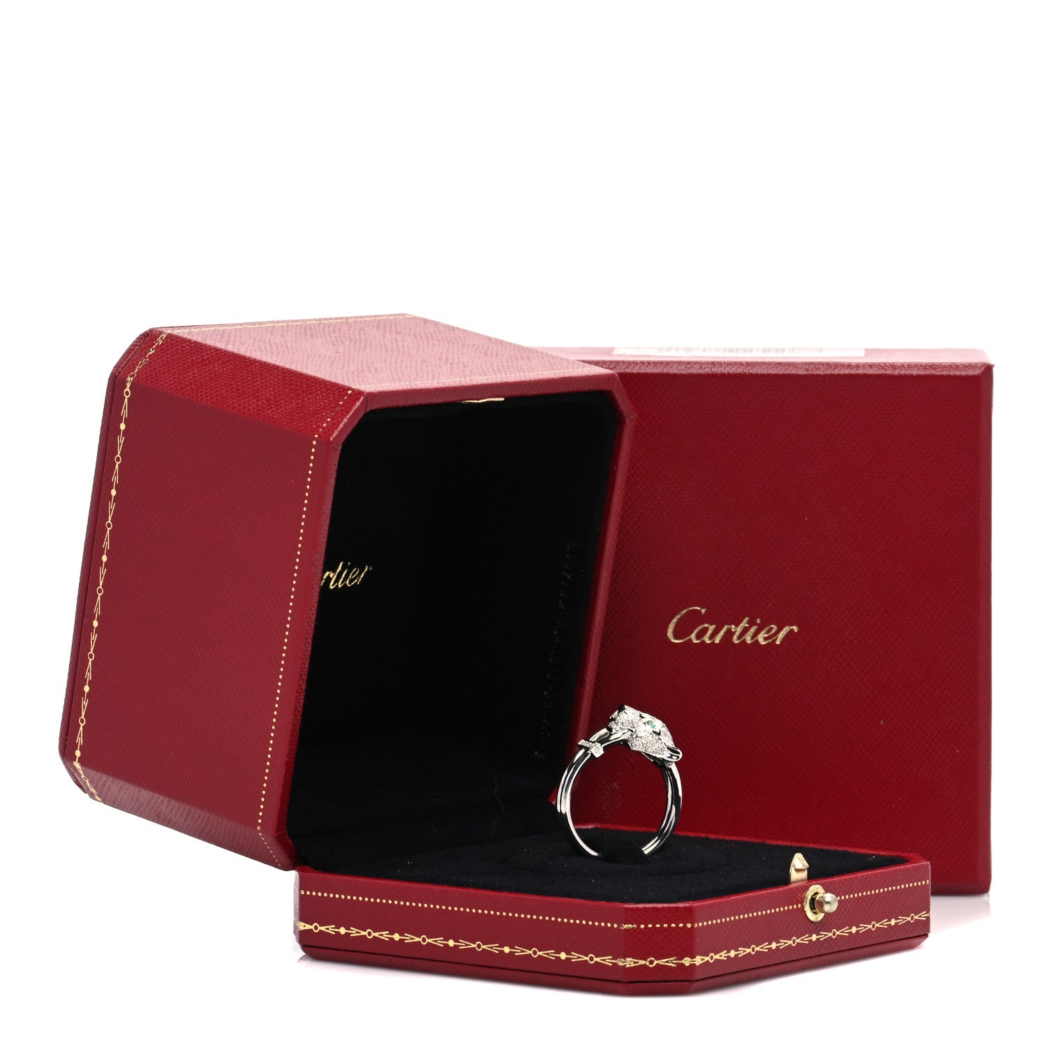 Cartier 18K White Gold Diamond Emerald Black Onyx Panthere de Cartier Ring 62 10 7 of 7