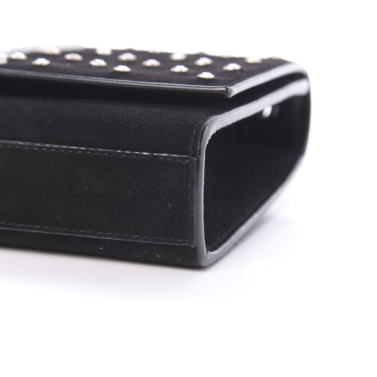Suede Crystal Studded Monogram Small Kate Satchel Black