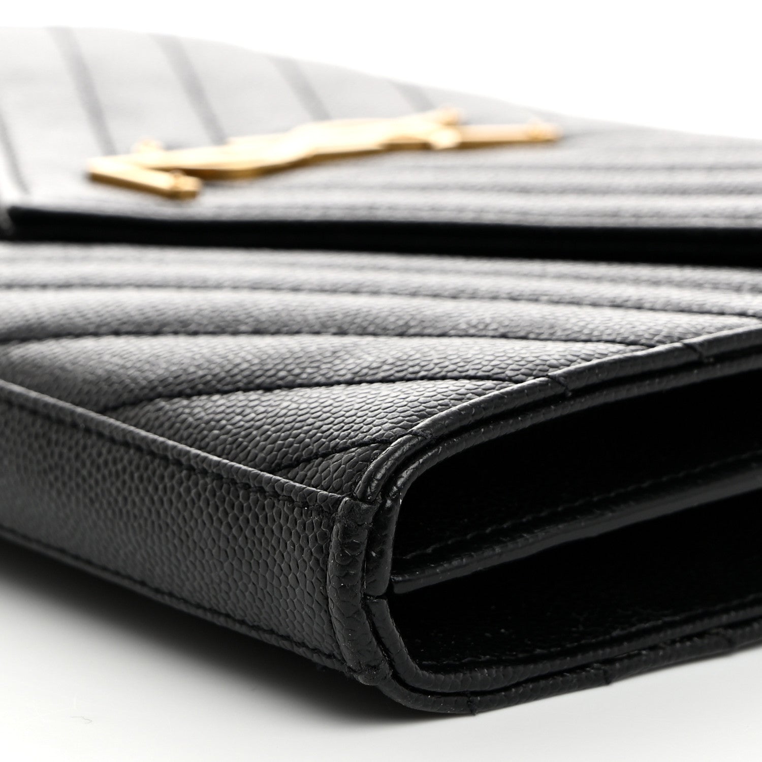 Saint Laurent Grain De Poudre Matelasse Chevron Monogram Chain Wallet Black 9 of 9