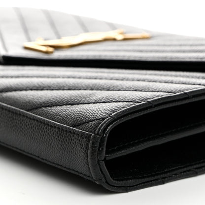 Saint Laurent Grain De Poudre Matelasse Chevron Monogram Chain Wallet Black 9 of 9