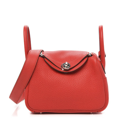 Hermes Taurillon Clemence Mini Lindy 20 Rouge De Coeur 1 of 9