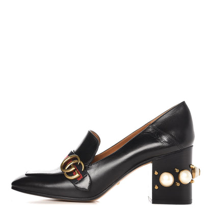 Gucci Malaga Kid Web Pearl Embellished Peyton 75mm Loafer Pumps 41 Black 1 of 10
