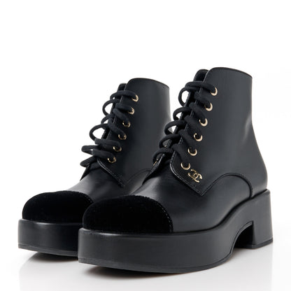 Chanel Calfskin Velvet CC Cap Toe Boots 39.5 Black 3 of 8