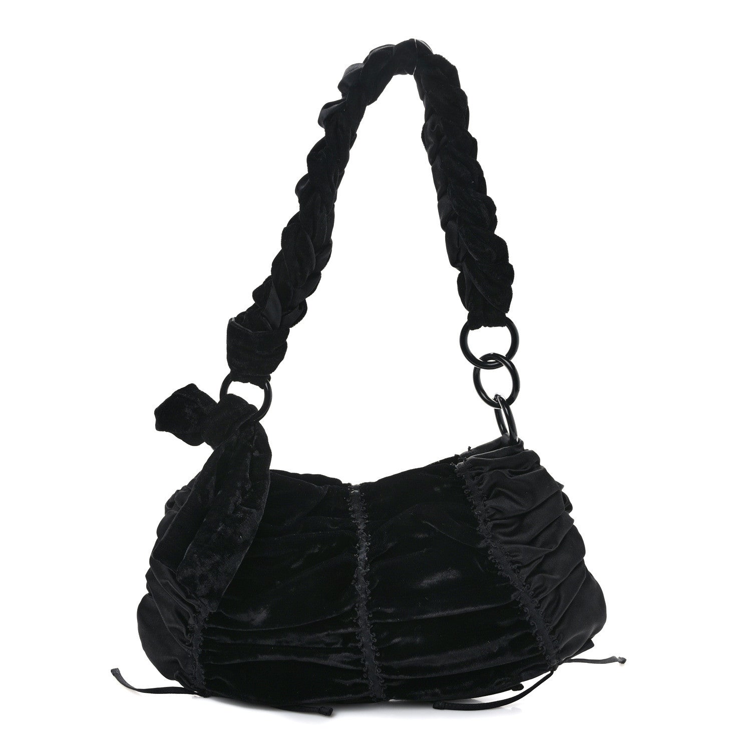 Prada Satin Velvet Drawstring Shoulder Bag Black 1 of 10