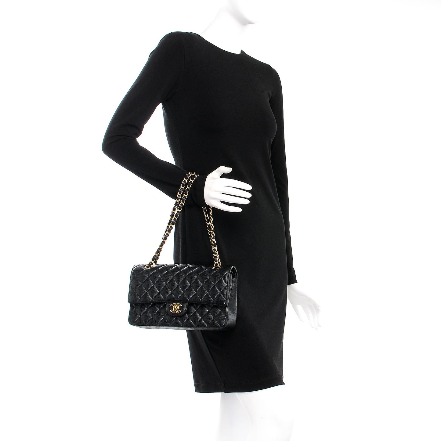 Caviar Quilted Medium Double Flap Black