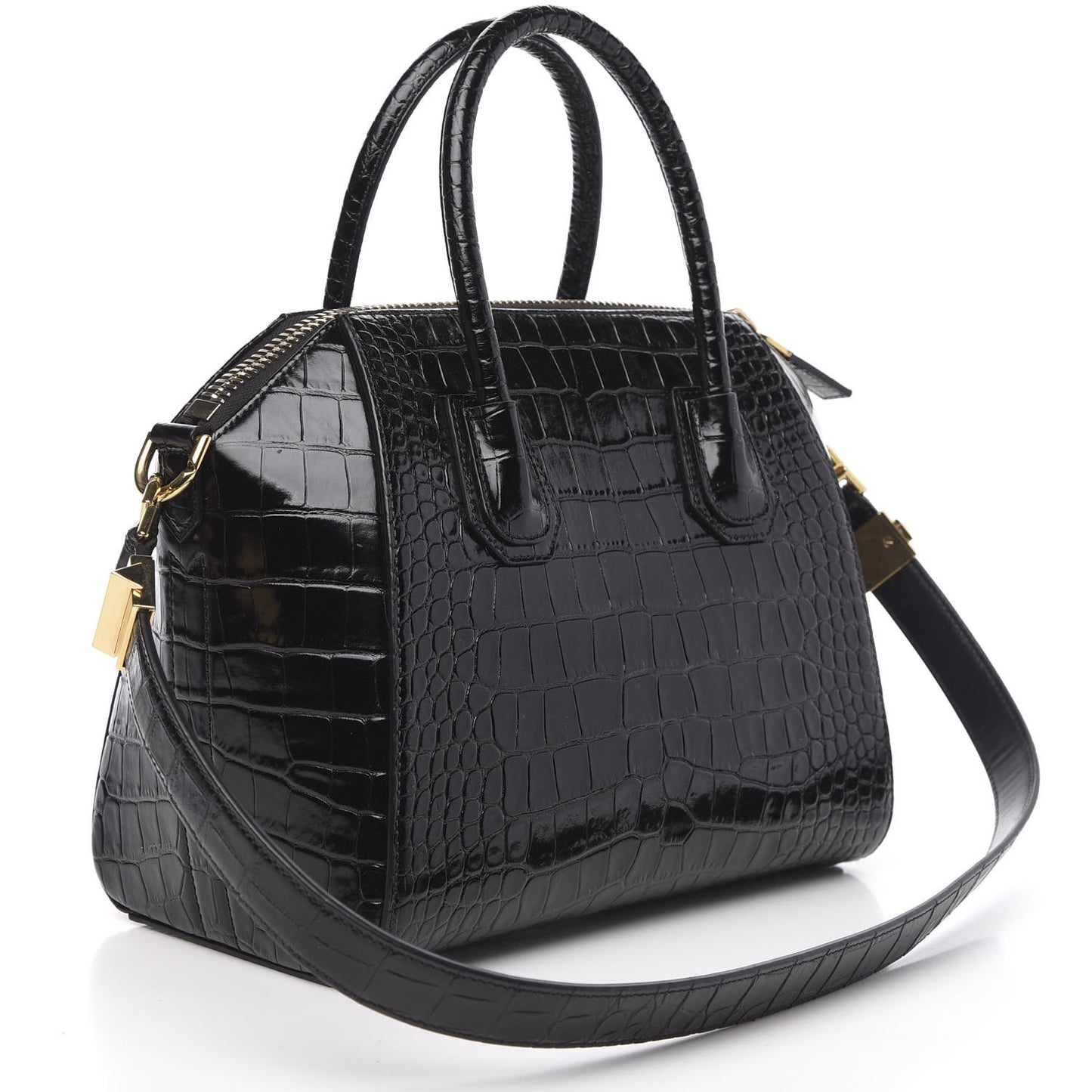Calfskin Crocodile Embossed Small Antigona Black