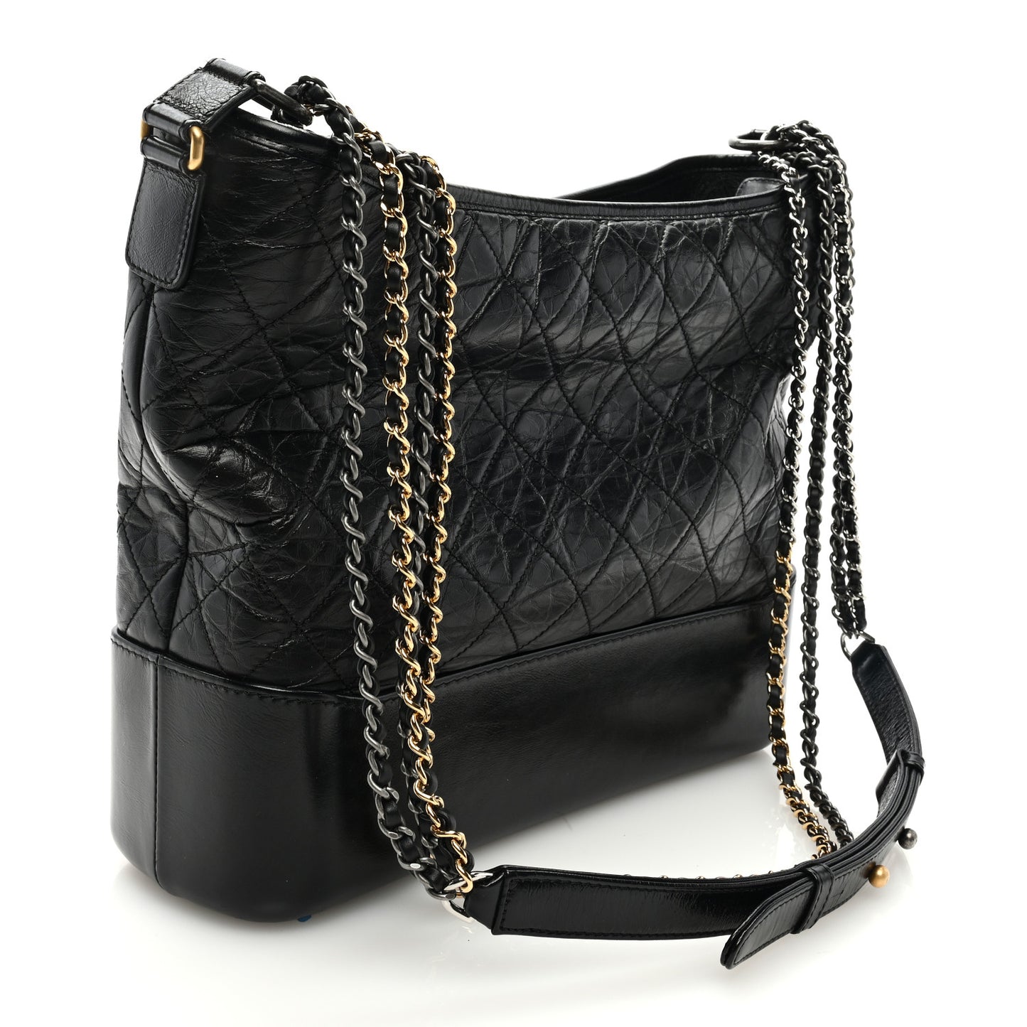 Aged Calfskin Quilted Large Gabrielle Hobo Black