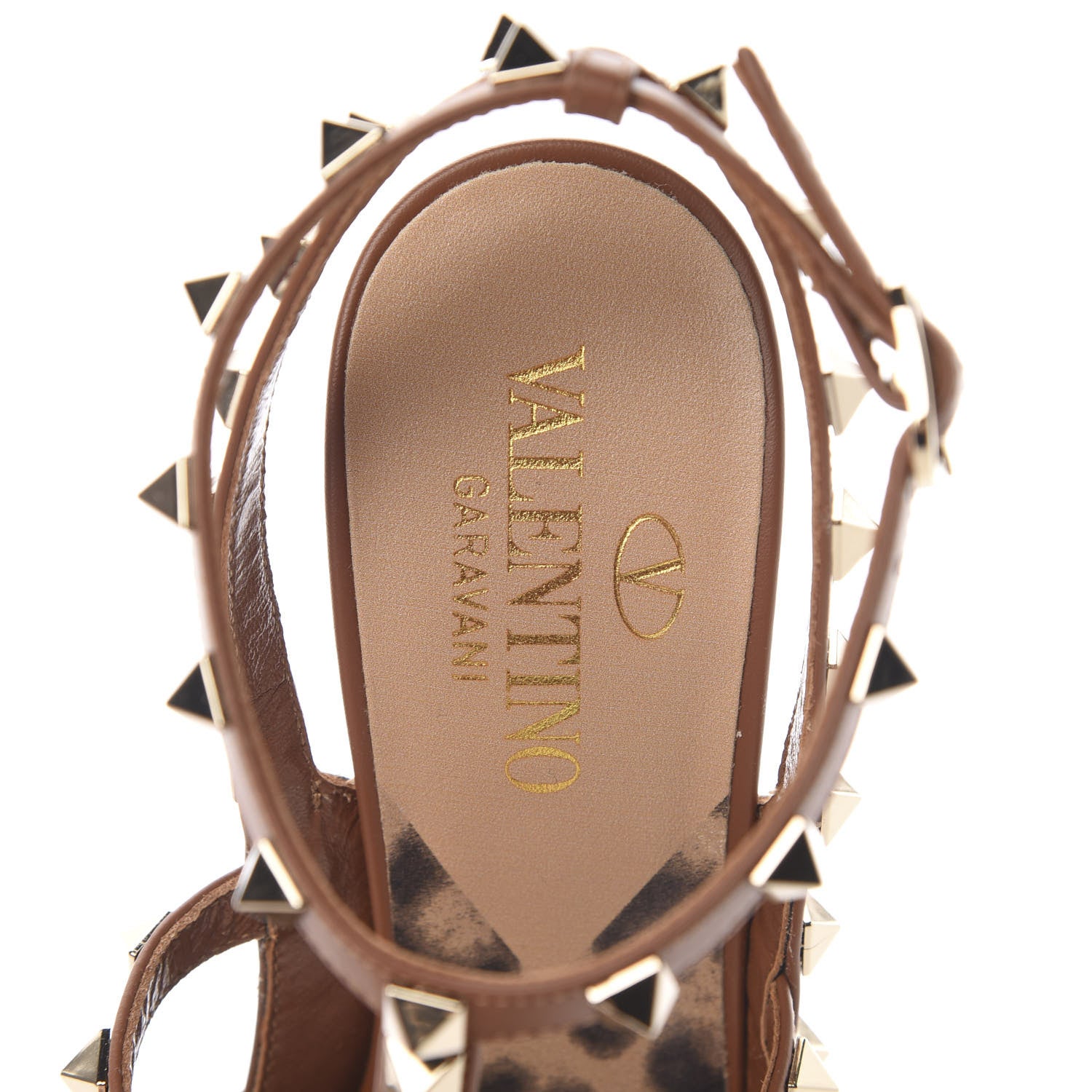 Valentino Garavani Canvas Leopard Print Rockstud Ankle Strap Pumps 37 Tan 6 of 8