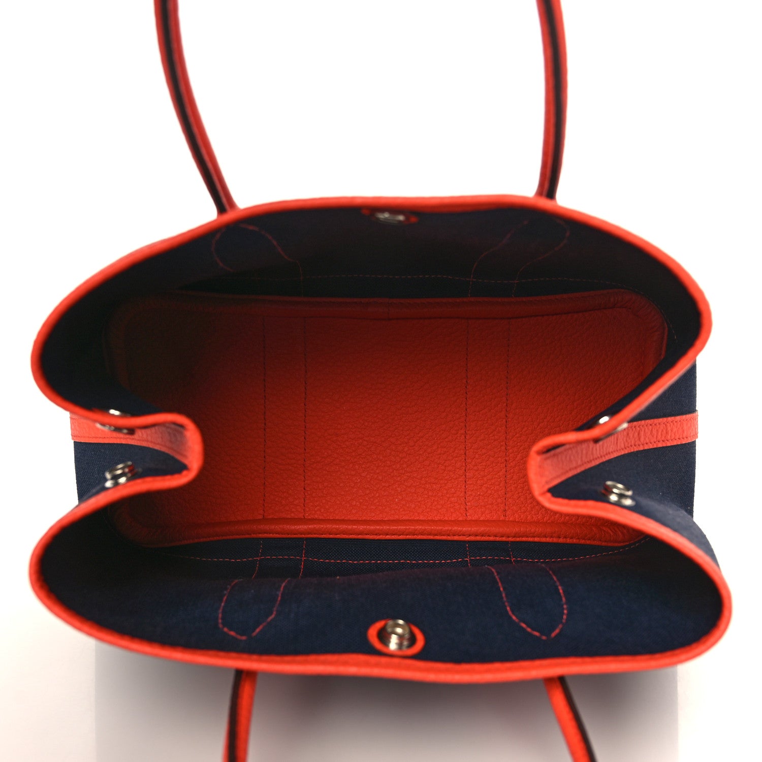 Hermes Military Toile Vache Country Garden Party Tote 30 TPM Bleu Marine Orange Poppy 4 of 9