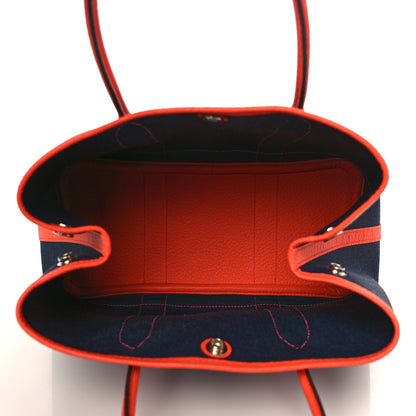 Hermes Military Toile Vache Country Garden Party Tote 30 TPM Bleu Marine Orange Poppy 4 of 9