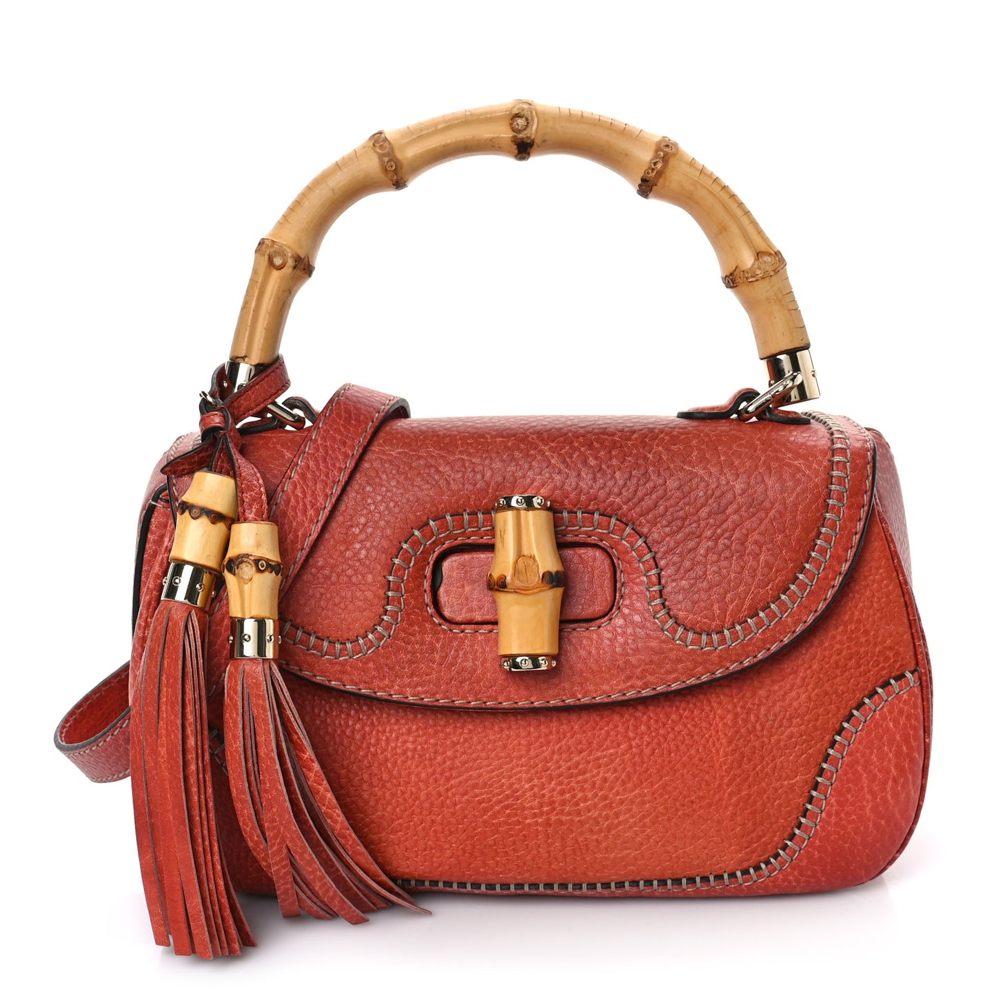 Calfskin Medium New Bamboo Top Handle Bag Red