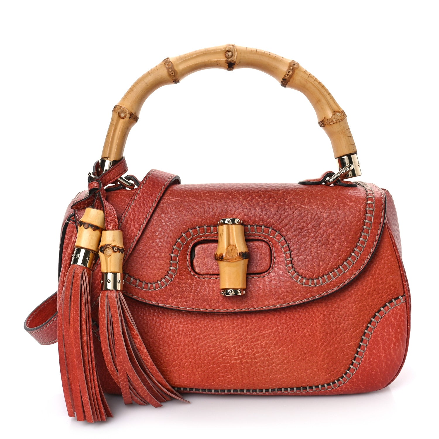 Gucci Calfskin Medium New Bamboo Top Handle Bag Red 1 of 9