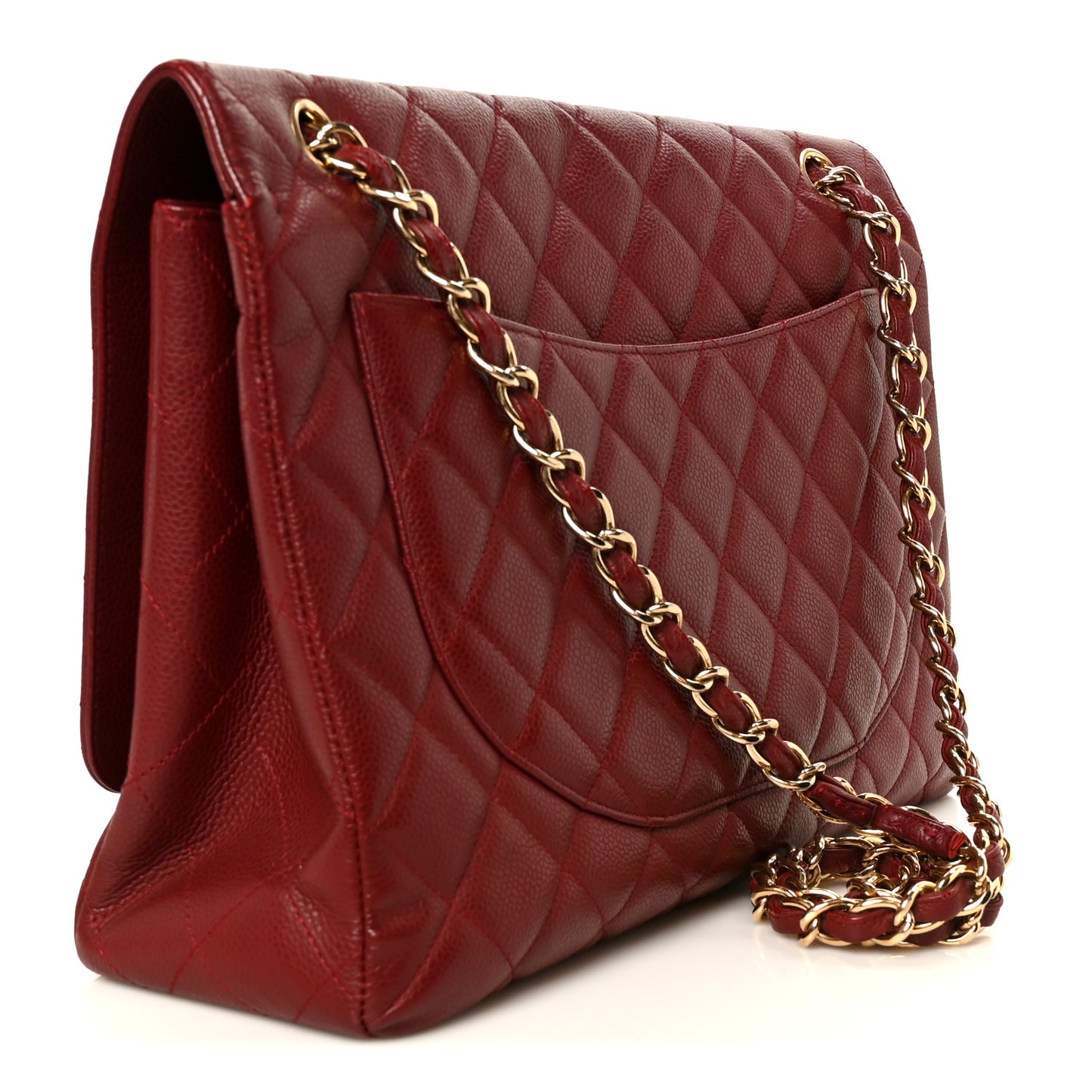 Caviar Quilted Maxi Single Flap Dark Red