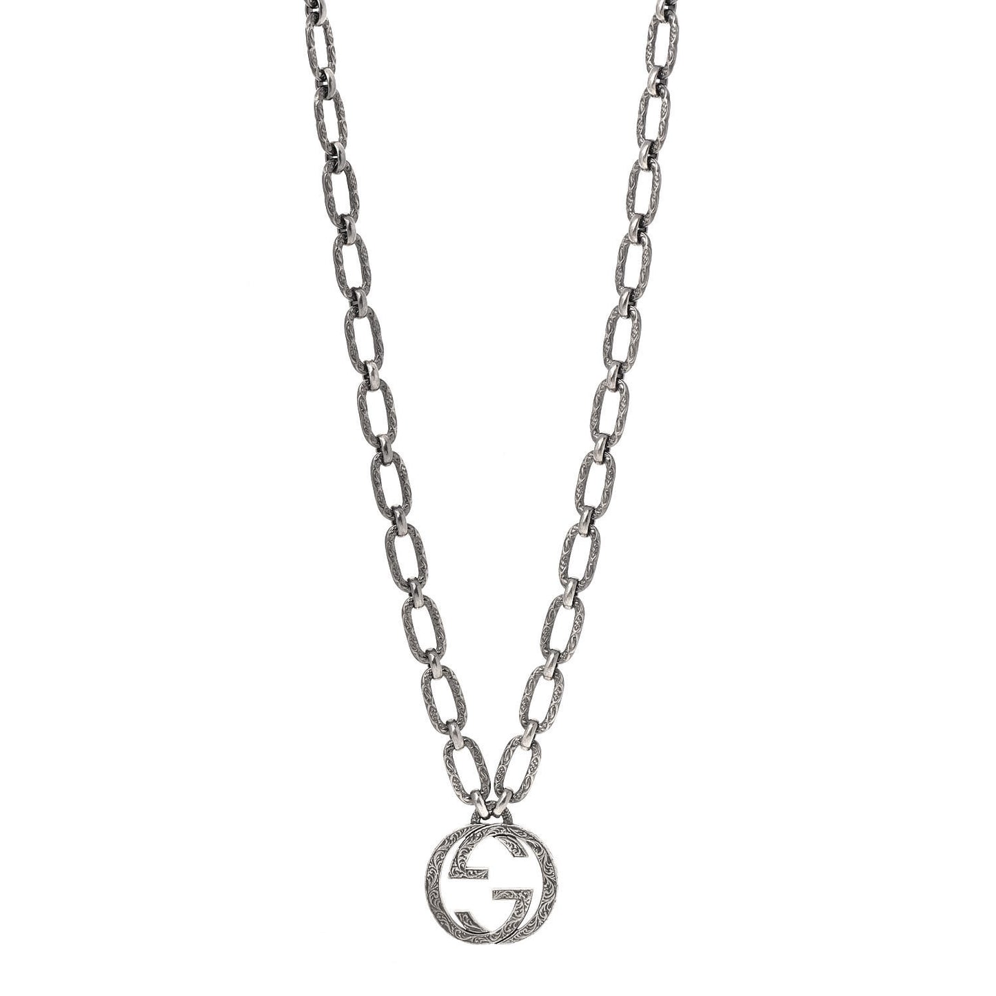 Sterling Silver Textured Interlocking G Pendant Necklace