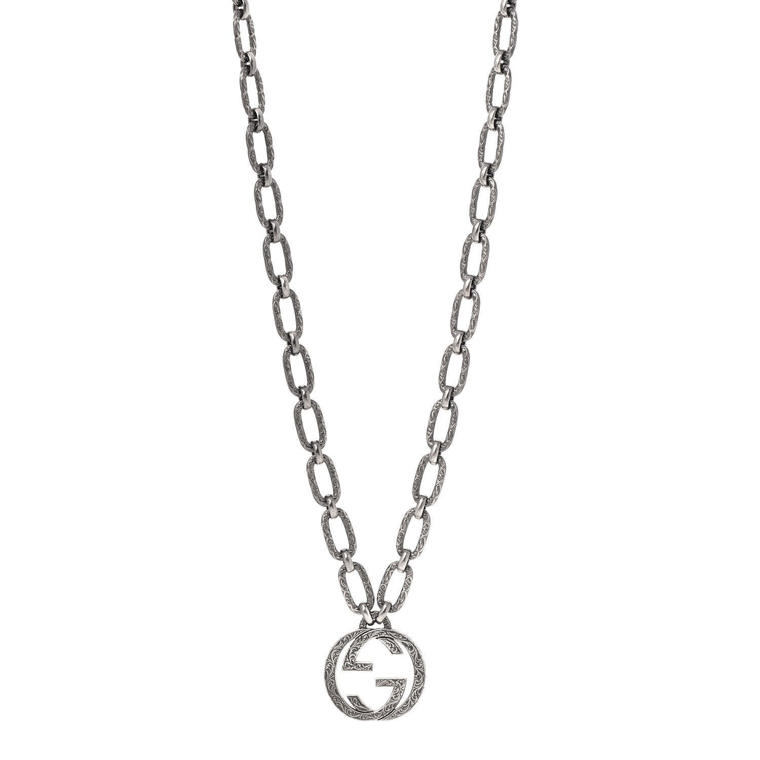 Gucci Sterling Silver Textured Interlocking G Pendant Necklace 1 of 5