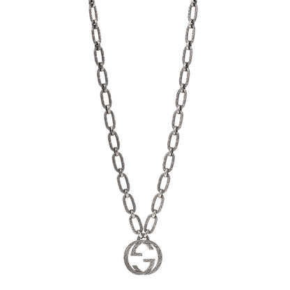Gucci Sterling Silver Textured Interlocking G Pendant Necklace 1 of 5