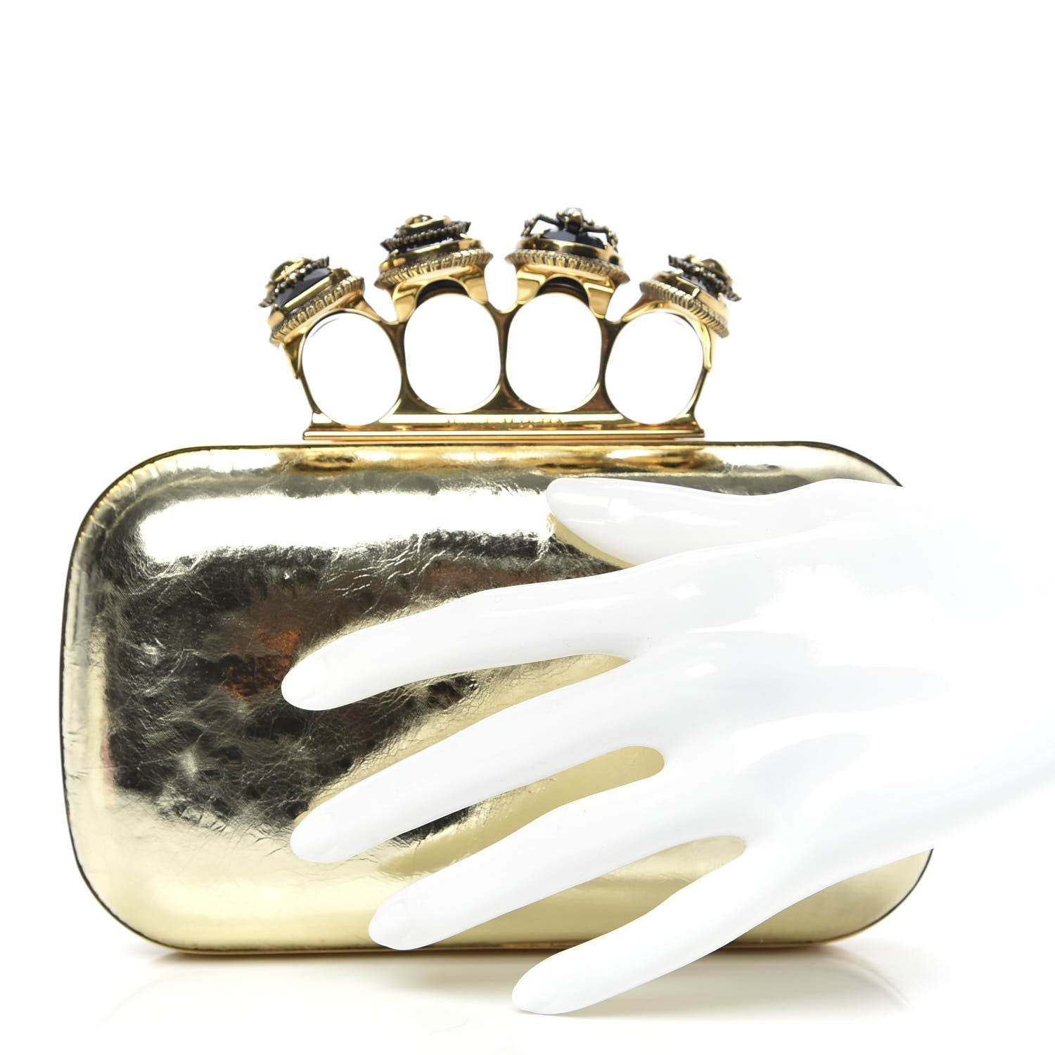 Alexander McQueen Nappa Spider Knuckle Box Clutch Gold 2 of 10