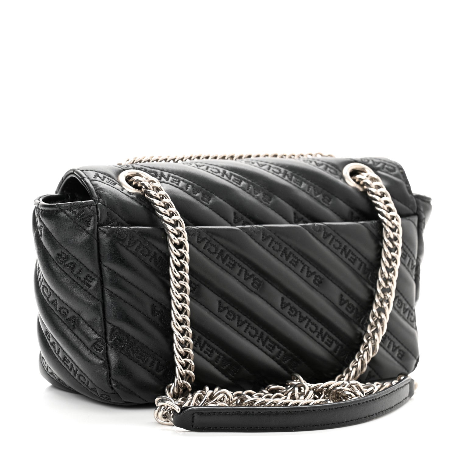 Balenciaga Calfskin Logo Matelasse S BB Round Shoulder Bag Black 3 of 12