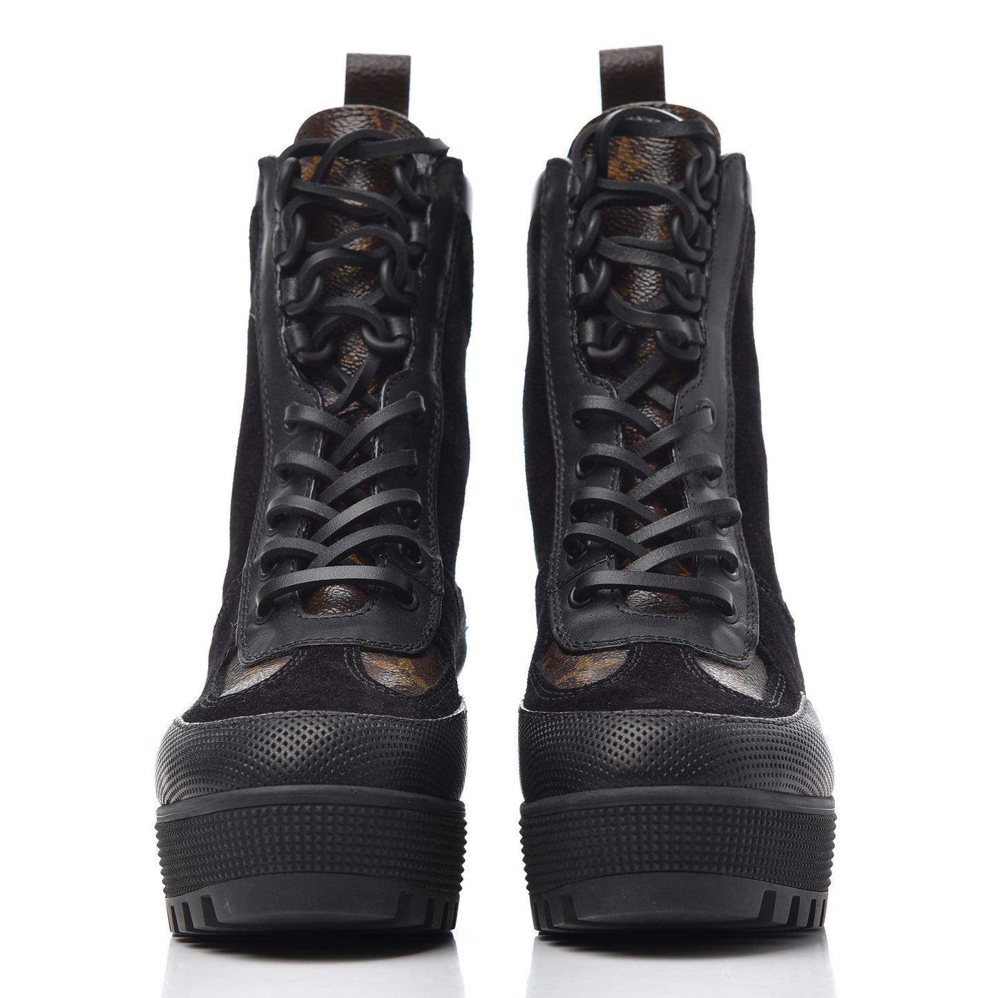 Suede Calfskin Monogram Laureate Platform Desert Boots 35 Black
