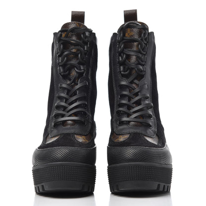 Louis Vuitton Suede Calfskin Monogram Laureate Platform Desert Boots 35 Black 2 of 9