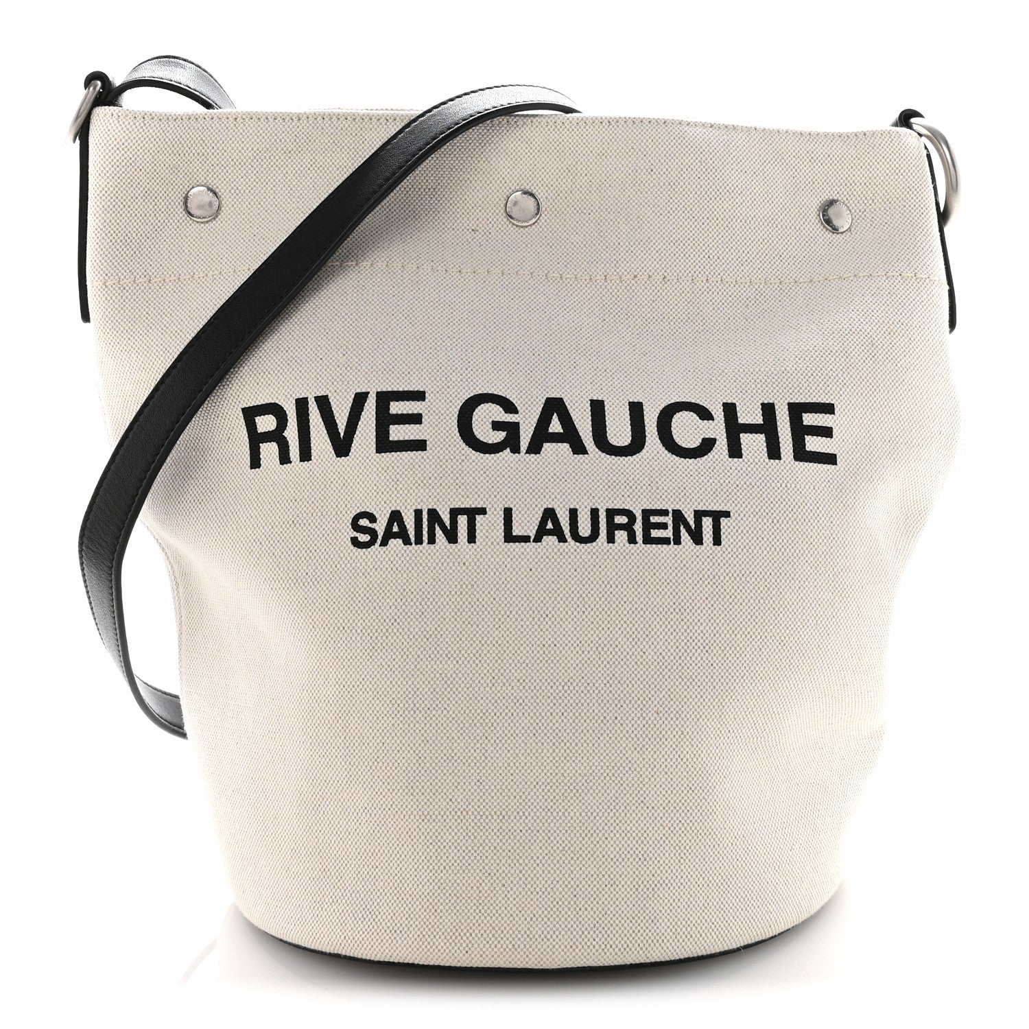 Saint Laurent Linen Calfskin Rive Gauche Bucket Bag Greggio