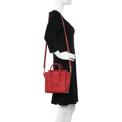 Celine Drummed Calfskin Nano Luggage Coquelicot 2 of 12