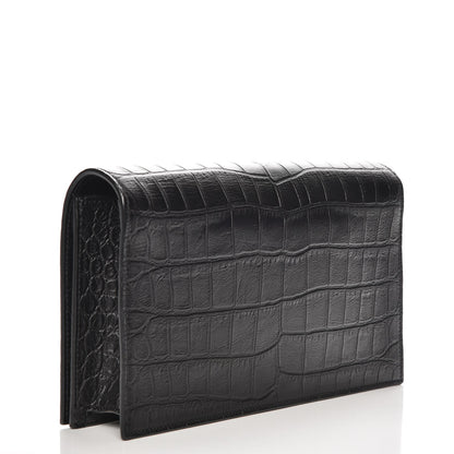 Saint Laurent Calfskin Crocodile Embossed Classic Kate Monogram Clutch Black 3 of 6