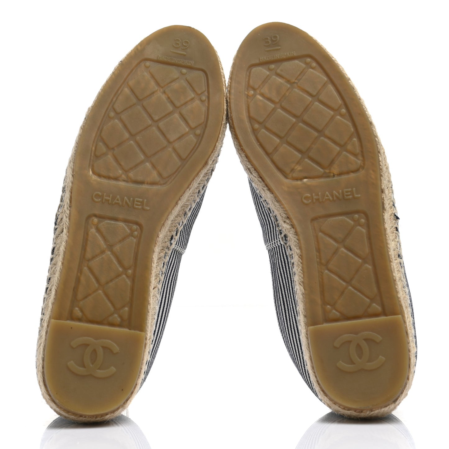 Canvas Striped Lambskin CC Espadrilles 39 Ivory Navy White