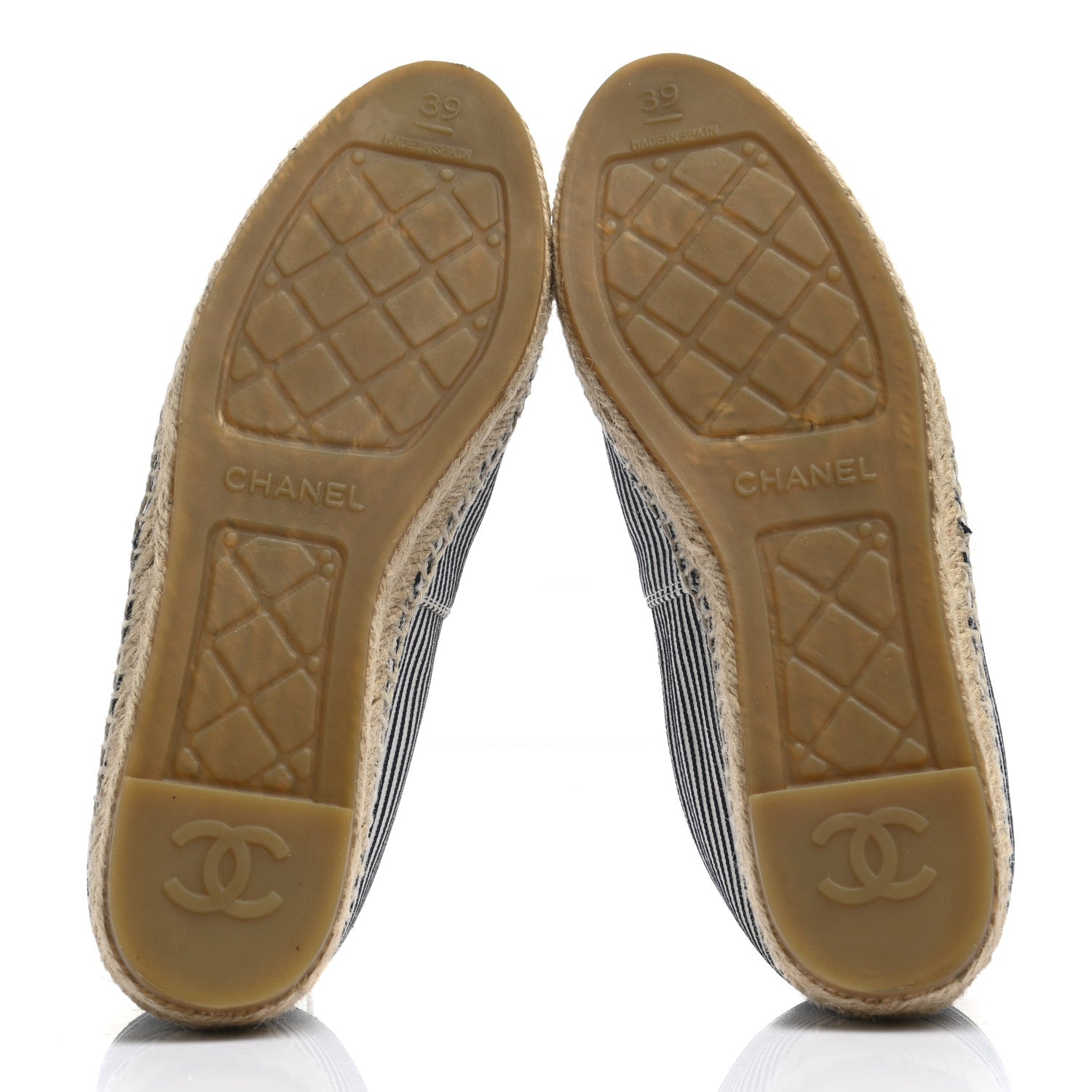 Chanel Canvas Striped Lambskin CC Espadrilles 39 Ivory Navy White 5 of 12