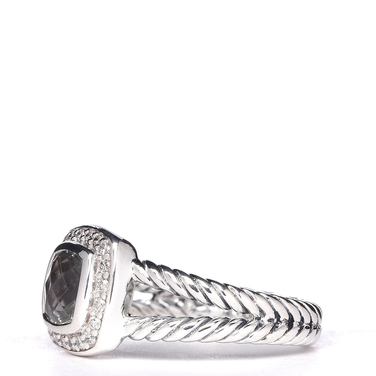 David Yurman Sterling Silver Diamond Prasiolite 7mm Petite Albion Ring 55 7.25 3 of 5