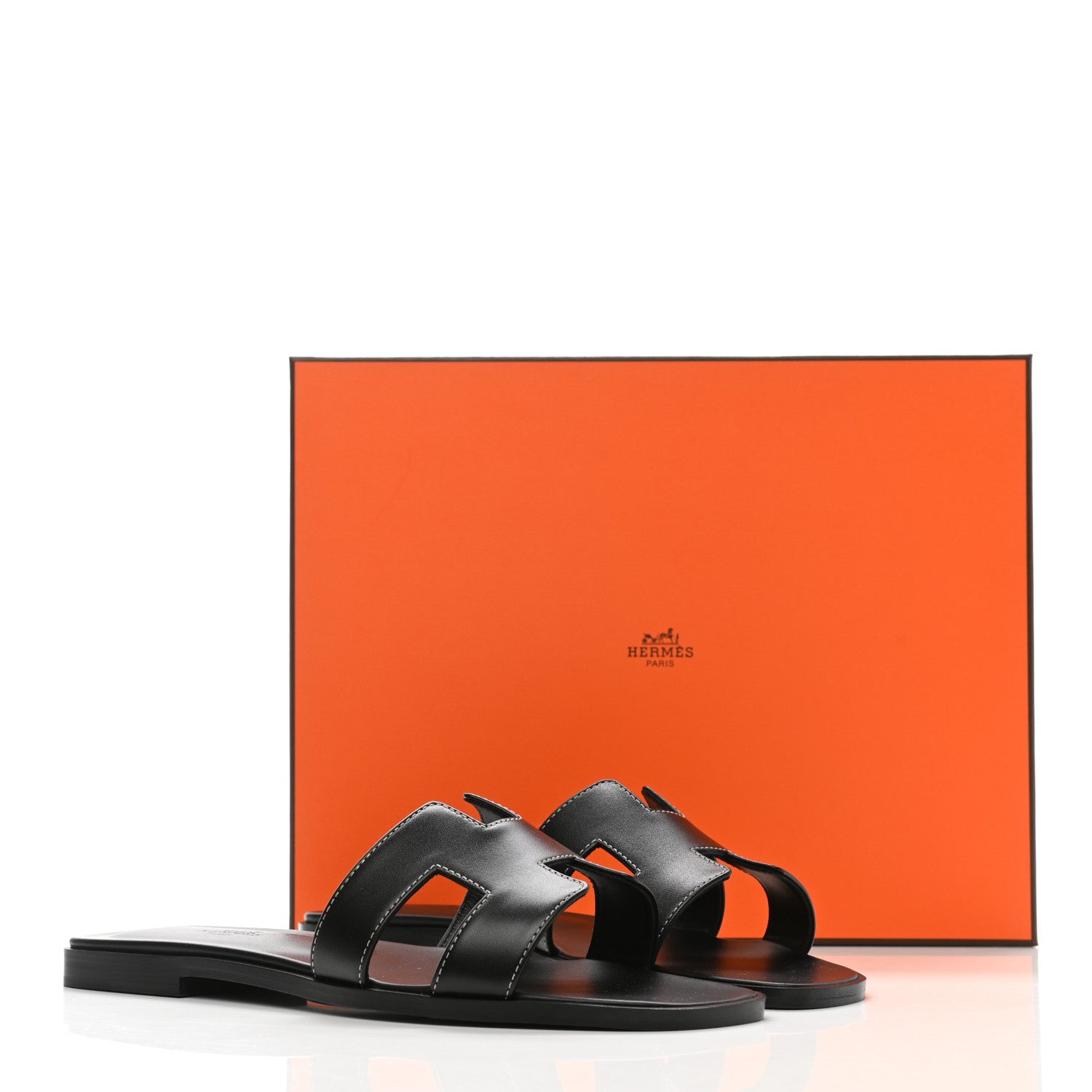 Hermes Box Calfskin Oran Sandals 38 Black 9 of 9