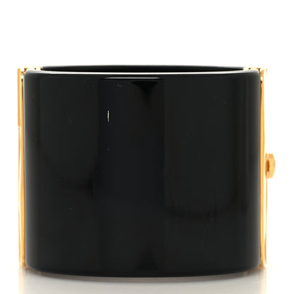 Chanel Resin CC Paris Button Cuff Bracelet Black Gold 3 of 5