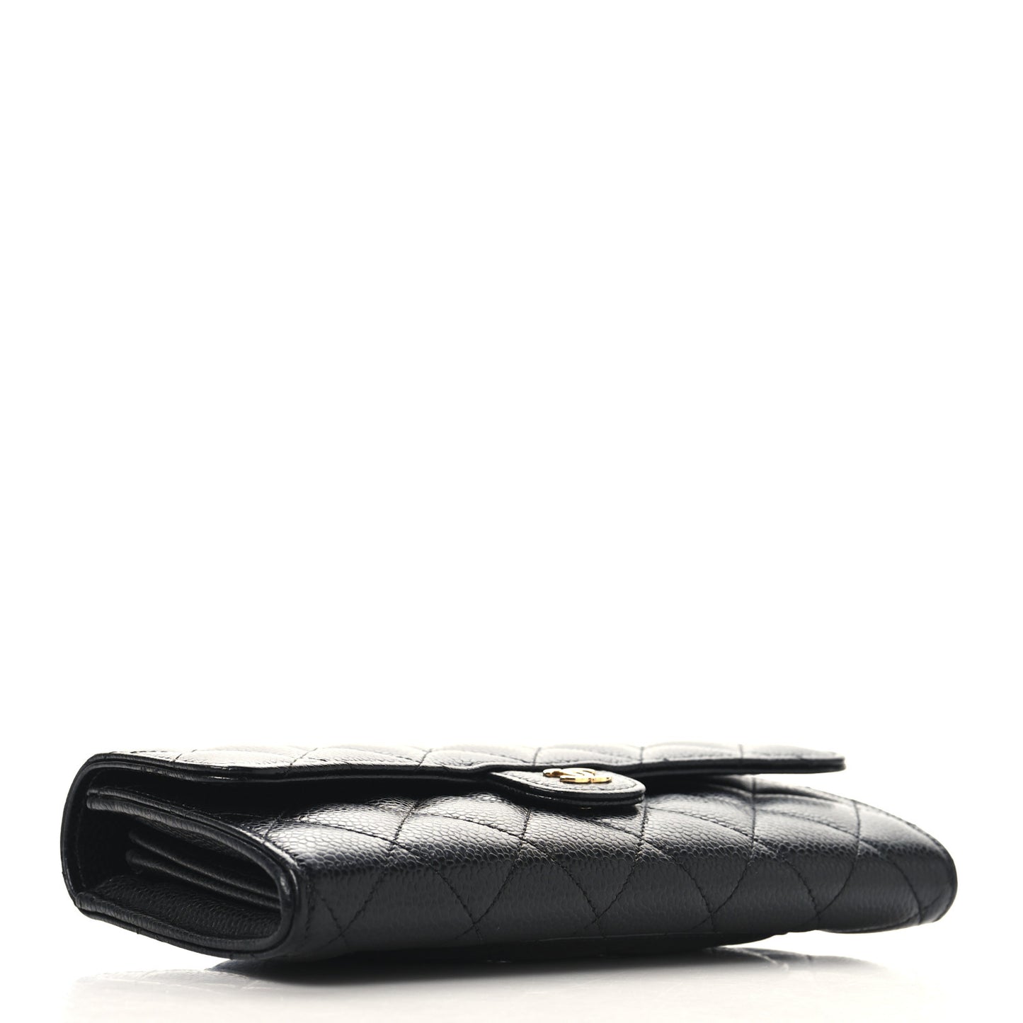 Caviar Quilted Large Gusset Flap Wallet Black