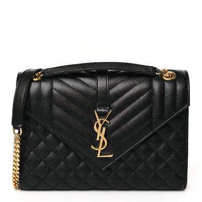 Saint Laurent Grain De Poudre Textured Mixed Matelasse Triquilt Medium Monogram Satchel Black 1 of 8